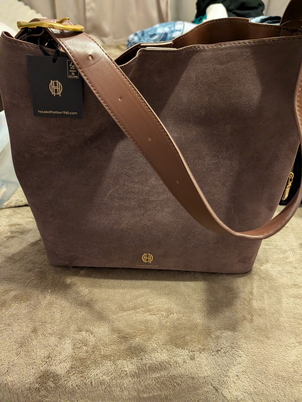House of Harlow 1960 Suede Tote Bag in Taupe